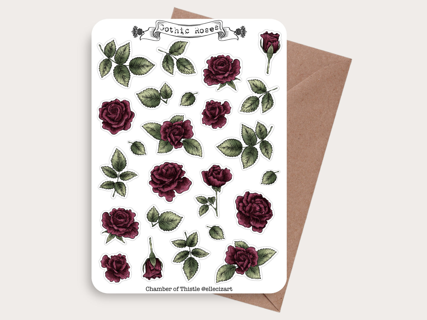 Gothic roses sticker sheet