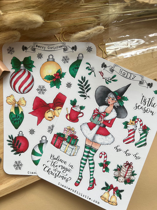 Aufkleberblatt „Frohe Weihnachten“.