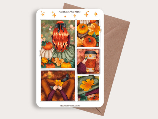 Pumpkin Spice witch sticker sheet
