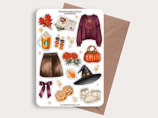 Pumpkin Spice witch lookbook sticker sheet