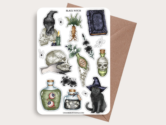 Black witch sticker sheet