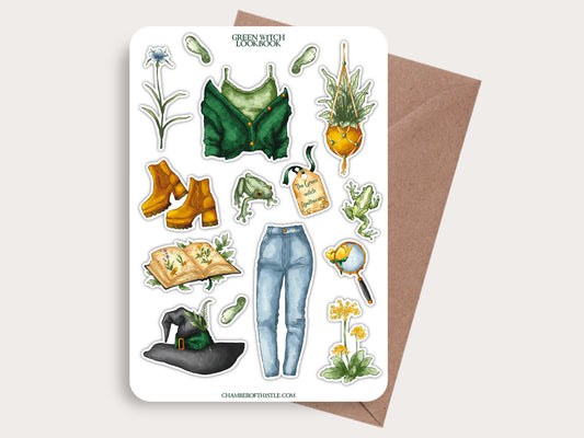 Green witch lookbook sticker sheet