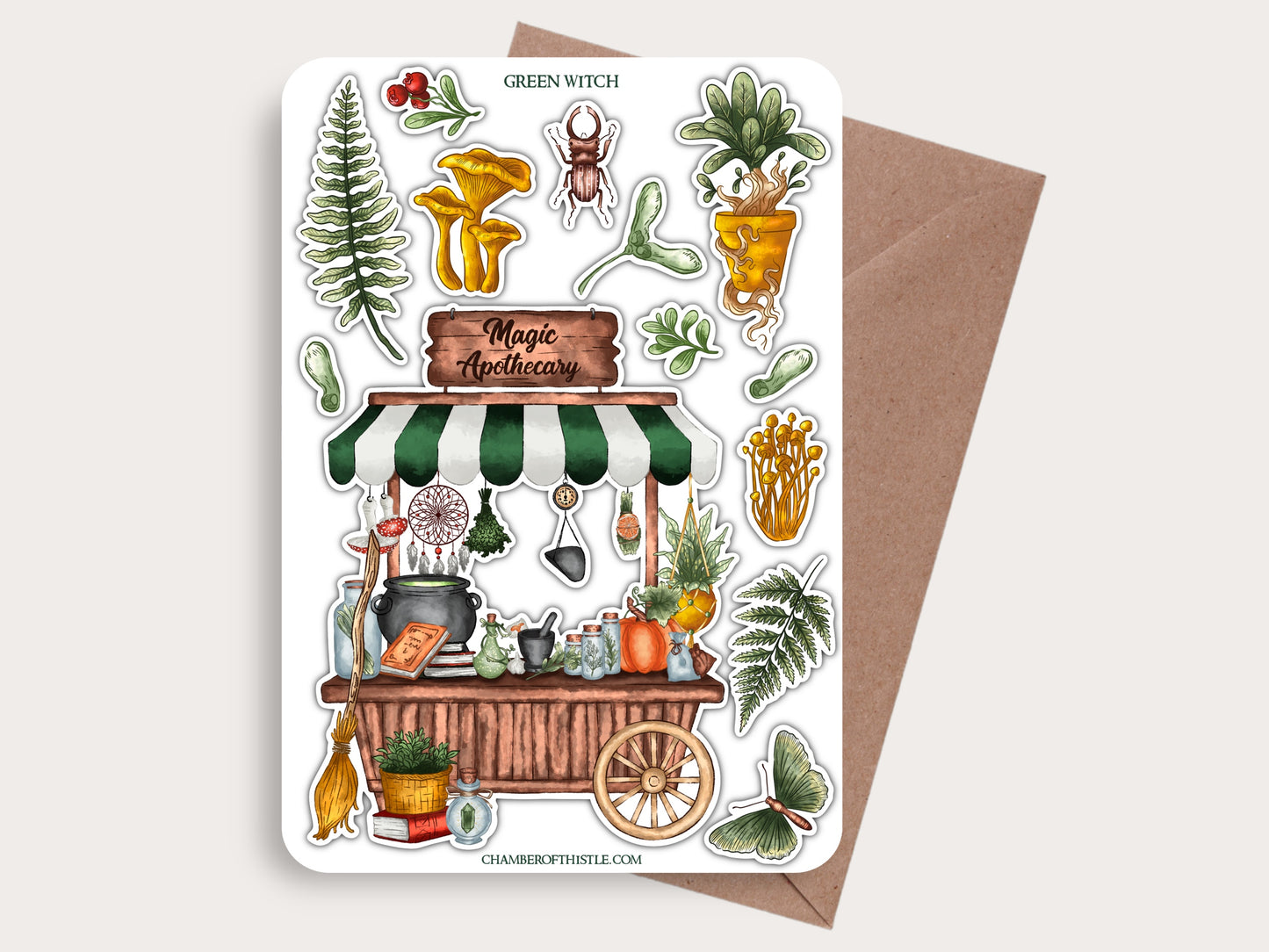 Green witch sticker sheet